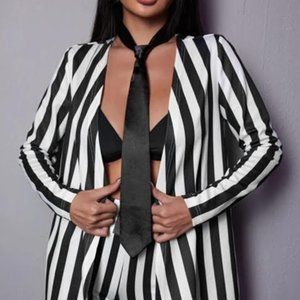 ROMWE PUNK 1pc Striped Open Front Coat & 1pc Necktie L (8/10)